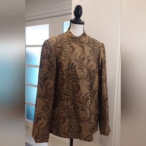 Kasper Elegant Gold and Black Patterned Jacket. Open Forward
